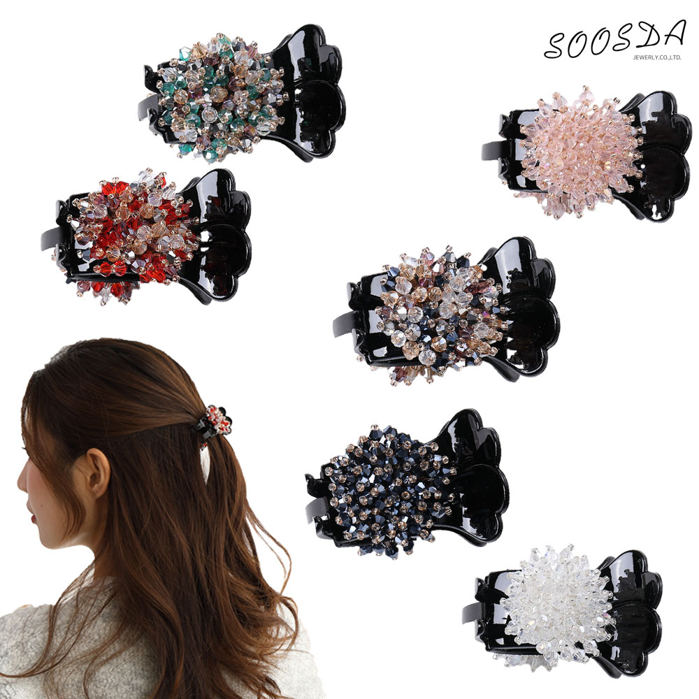 수스다 비즈글라스 미니 반묶음 비즈 집게핀 올림머리 헤어핀 12,900원