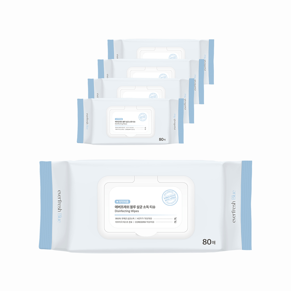 에버프레쉬 블루 살균 소독티슈 캡형, 5개, 80매 16,450원