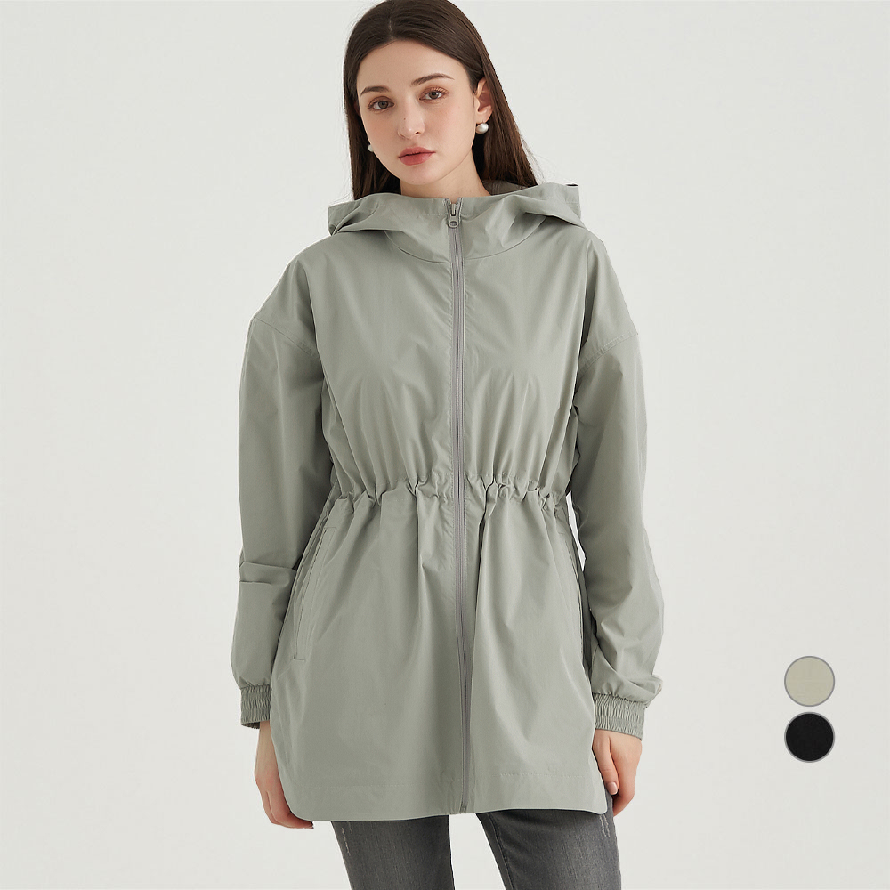 ELLE PARIS 여성용 루즈핏 링클프리 스트링 후드 롱 윈드점퍼 롱 윈드점퍼 27,450원