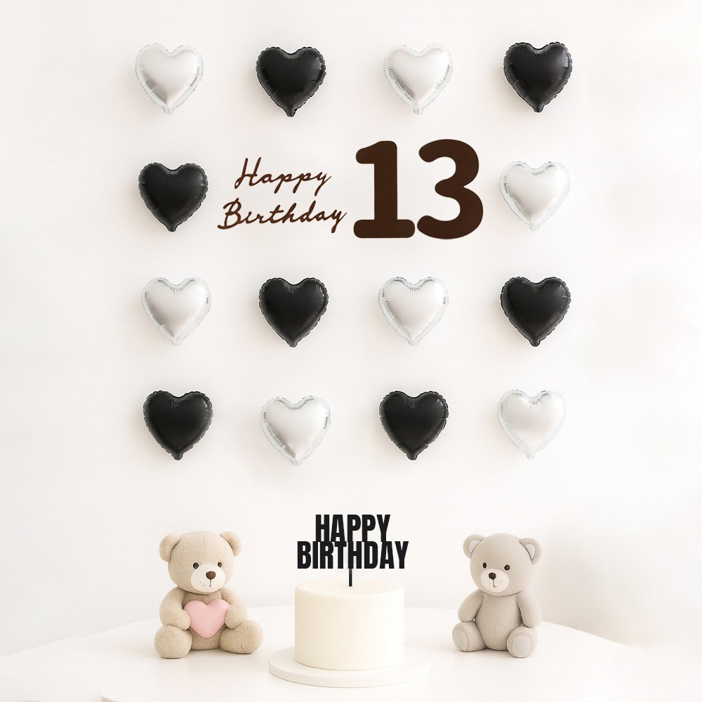 해피제이니 펠트 생일레터링 미니하트 풍선 20개 생일 파티용품 세트, 1세트, 블랙 13번 9,900원