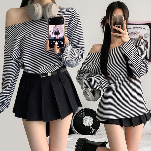 [데일리템/3col] 체스트 루즈핏 단가라 스트라이프 티셔츠 26,500원