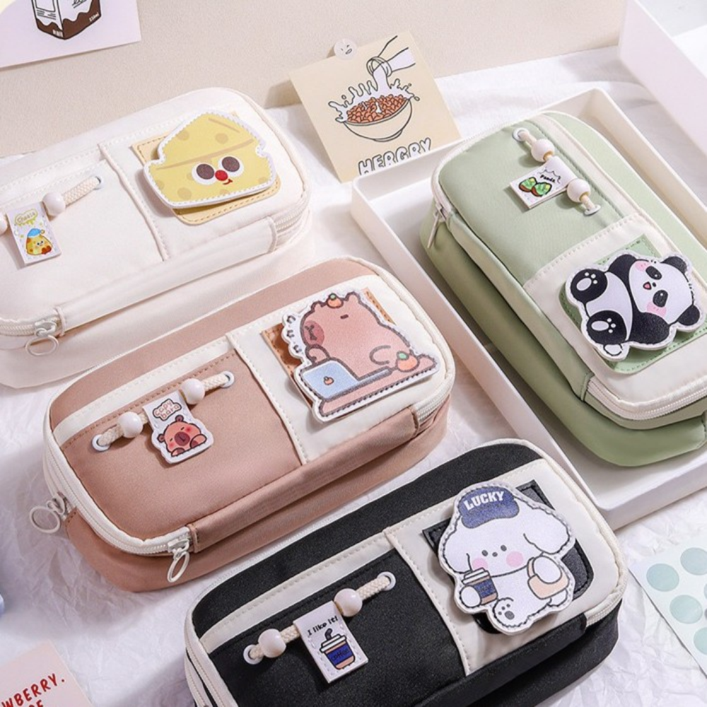 대용량 필통 패브릭 파우치 펜케이스 학생용 중학생 고등학생, 1개, 아이보리 11,500원