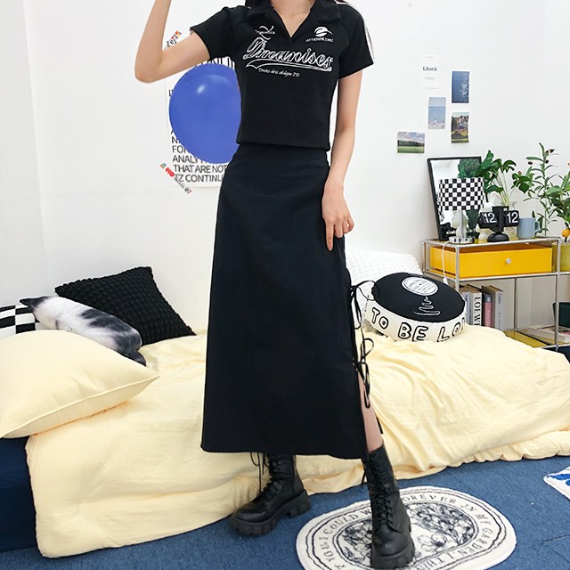 [최저가!/y2k/3col] 토르 바스락 나일론 옆트임 리본 롱 스커트 33,900원