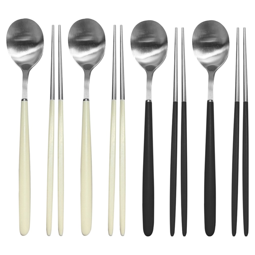 영수산업카멜 스텐 한식 파스텔 샤틴 수저세트, 아이보리, 아이보리, 블랙, 블랙, 1세트, 숟가락 4p + 젓가락 4p 19,500원