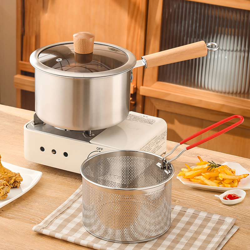SMABAT 다용도 스텐 멀티팟 가정용 스텐 튀김냄비 2.5L 라면 편수냄비 세트 스텐 튀김망 유리뚜껑 포함 16,900원