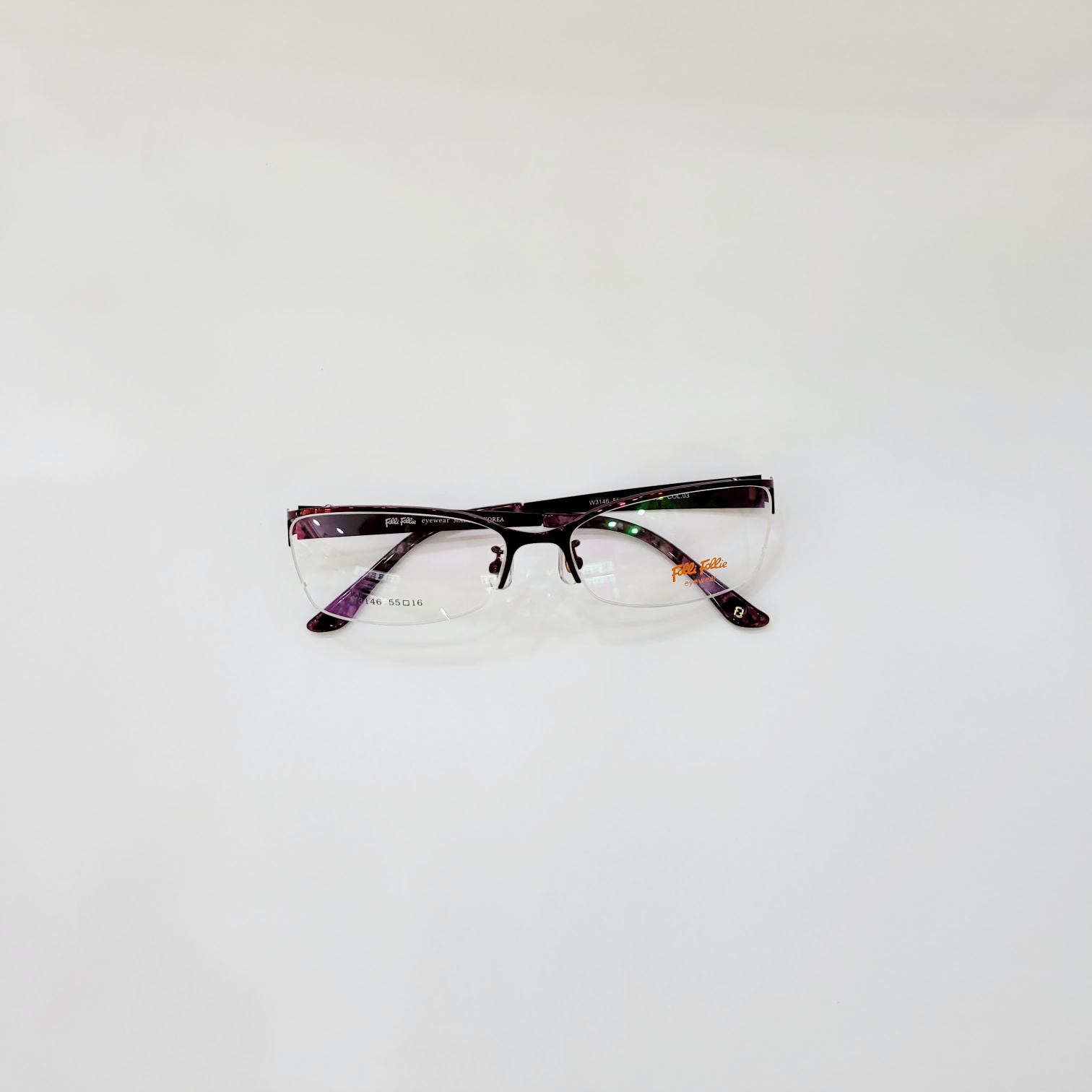 사각안경 여성안경테 와인 반무테 Folli Follie 3146 55 56,600원