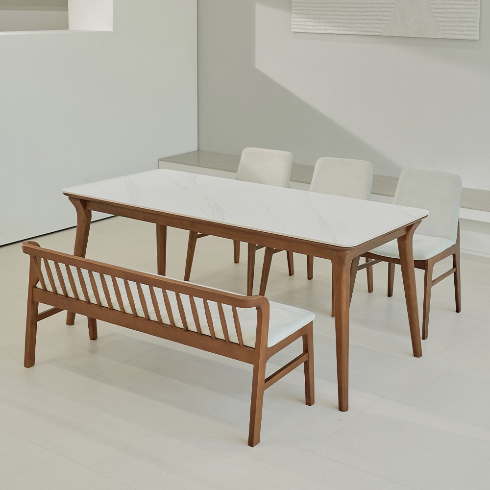 루나 포세린 세라믹 원목 6인 식탁세트 1800 의자+등받이벤치형 IKLN2D 857,000원