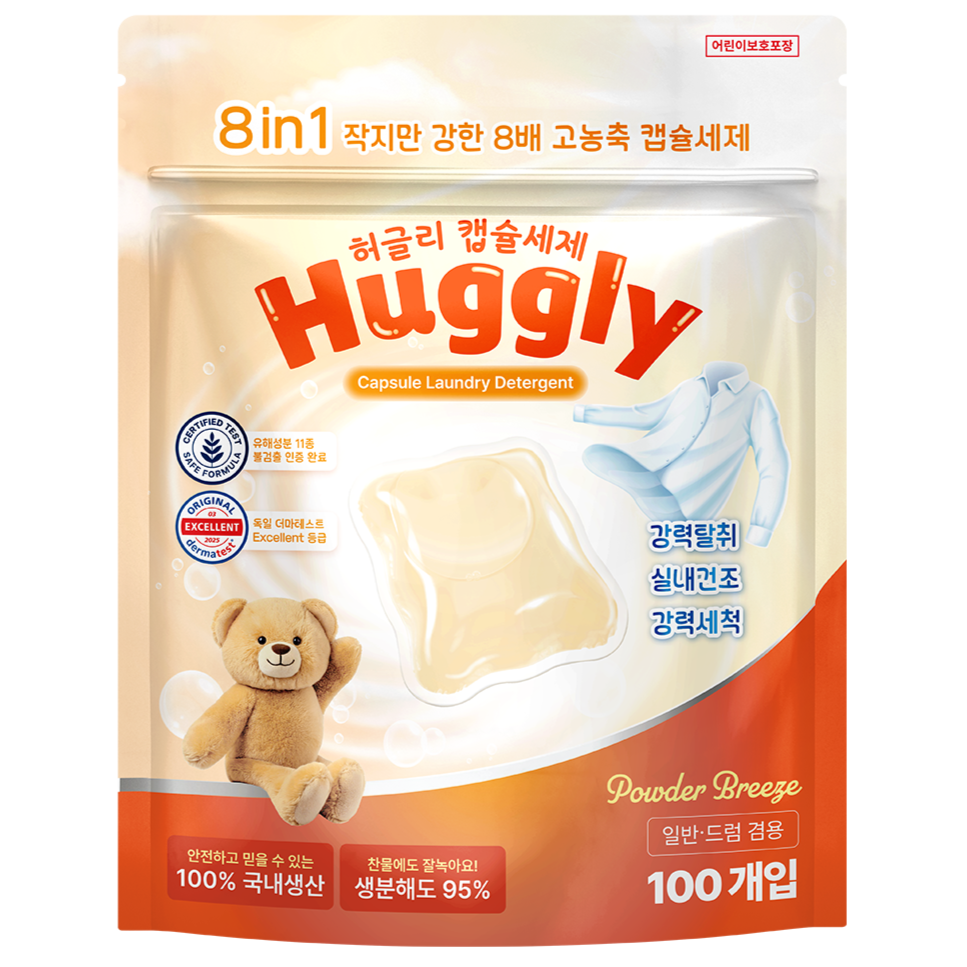허글리 8IN1 딥 클린 초고농축 캡슐 세탁세제 파우더브리즈 향, 1개, 100개입 16,300원