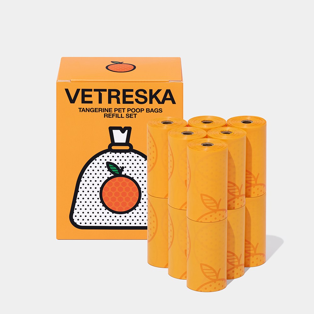 VETRESKA 오렌지 강아지 향기나는 배변봉투 풉백 디스펜서 세트(오렌지향), 풉백12롤 (디스펜서 없이), 1개, 1개입 13,000원