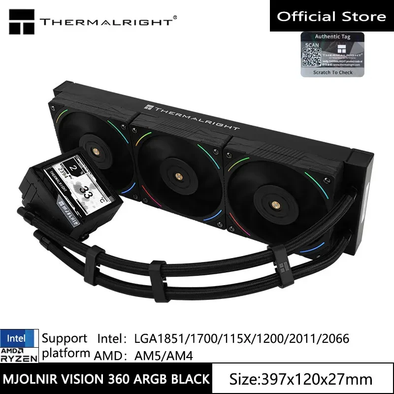 Thermalright MJOLNIR VISION 360 ARGB 수냉식 라디에이터 3.5인치 LCD 화면 DIY 그래픽 LGA1851/1700/AM5/ 190,100원