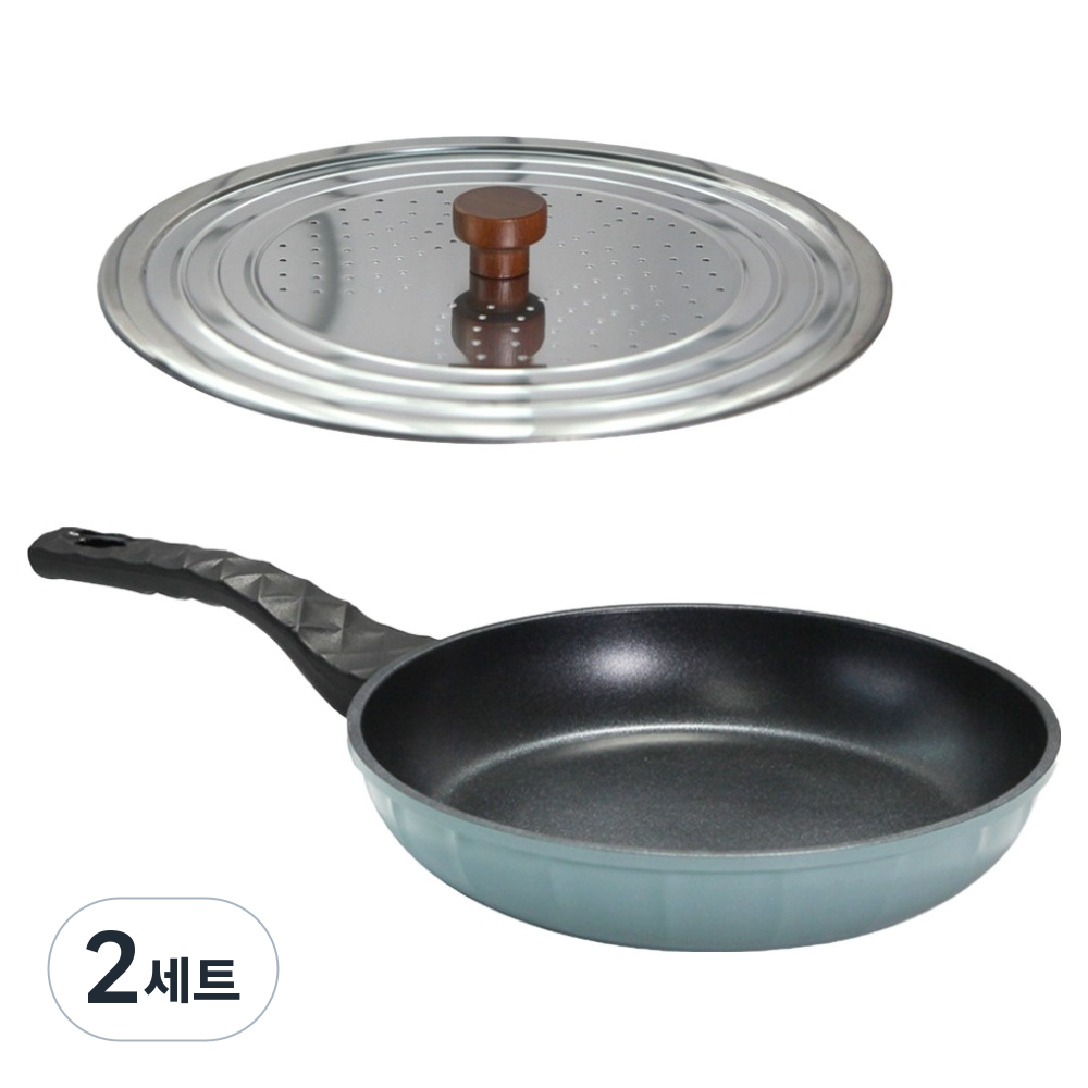 셰프라인 인덕션 이탈리안 프라이팬 + 우드핸들 스텐 프라이팬 타공 커버 세트 스카이블루 47,800원