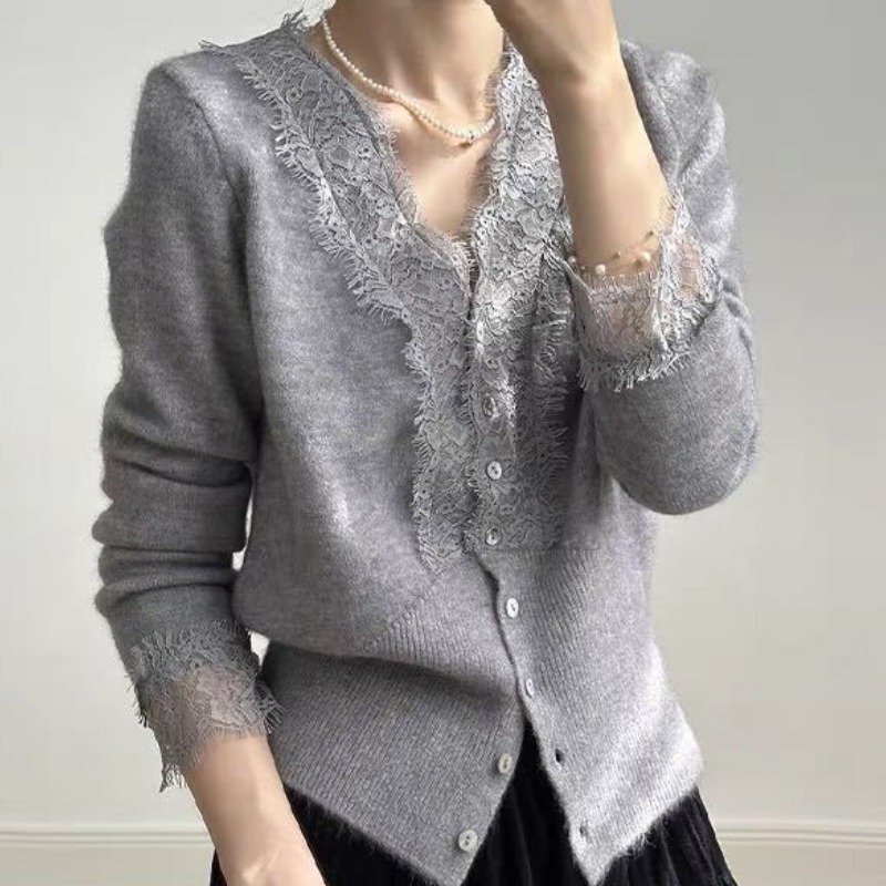 미중 여성 봄가을 뉴 브이넥 니트 레이스 바탕 얇은 가디건 긴팔 Tyy 24,210원