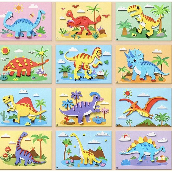 EVA 스티커 유아 만들기 놀이 집콕놀이 어린이 미술놀이 그림그리기 동물스티커 자동차스티커 바다물고기스티커, 12세트 10,500원