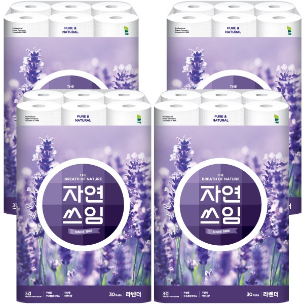 더 도톰한 자연쓰임 무형광 라벤더 화장지 30m 30롤 총 4팩 120롤 47,100원