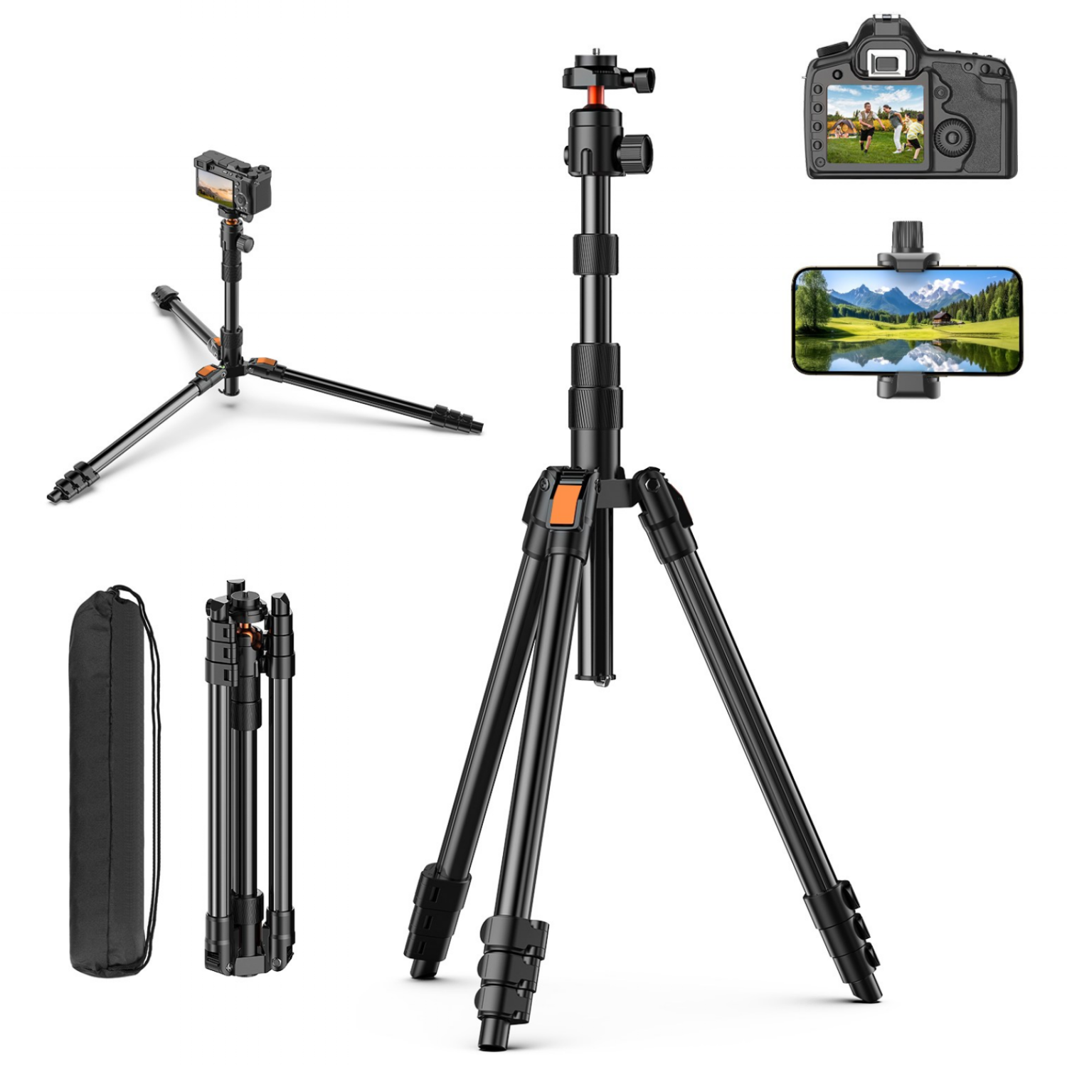 XXZU 180cm 카메라 삼각대 (DSLR/스마트폰/캠코더 호환) 퀵 릴리스 플레이트, 여행용, 수납 케이스 포함 41,300원