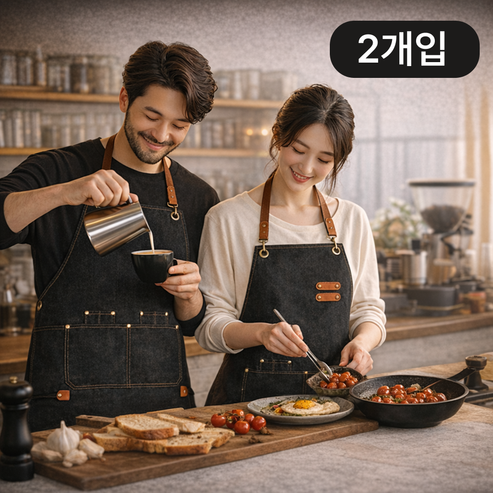 오브렌 카페 공방 캔버스 데님 재질 생활 방수 앞치마, 2개, 블랙, 현재가 26,900원
