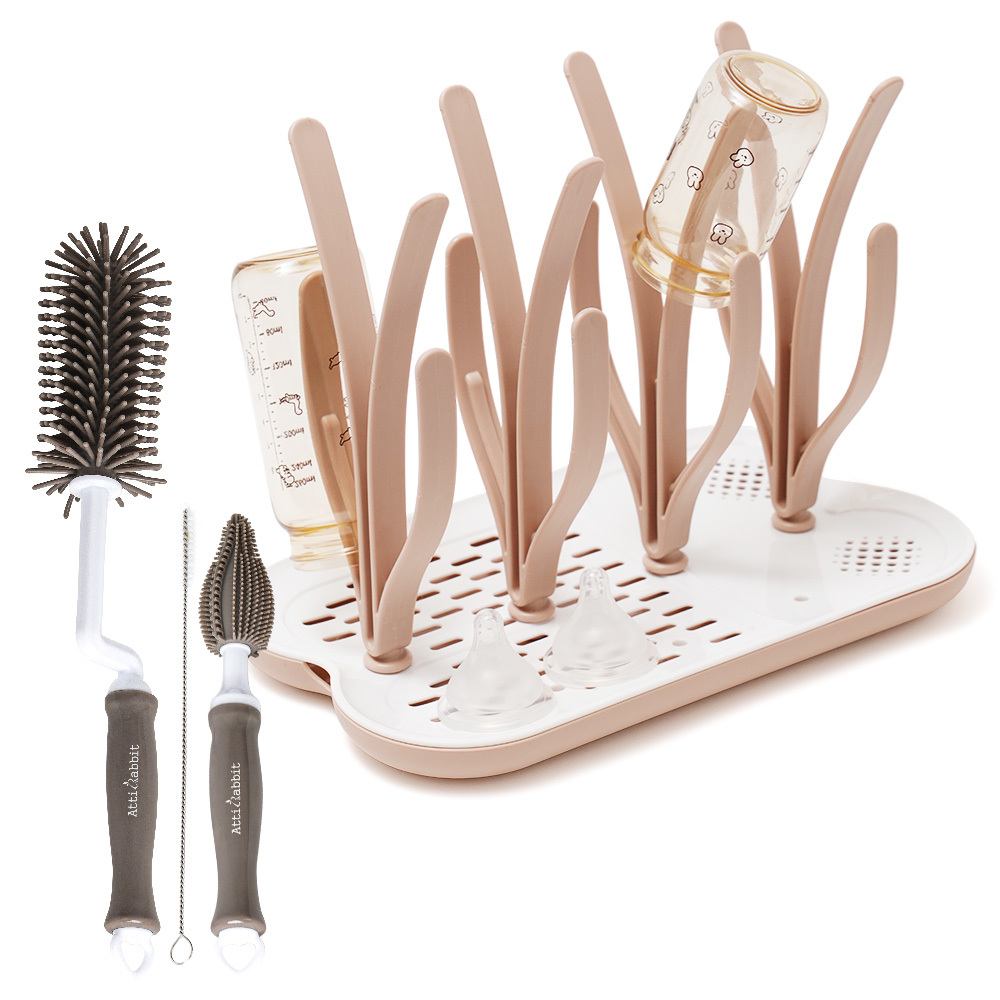 아띠래빗 삶아쓰는 실리콘 세척솔 3종 + 조립형 젖병 건조대 세트 21,800원