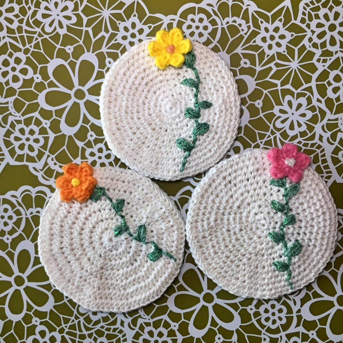 꽃한송이 손뜨개 티코스터 컵받침, 1개, 분홍색 7,700원