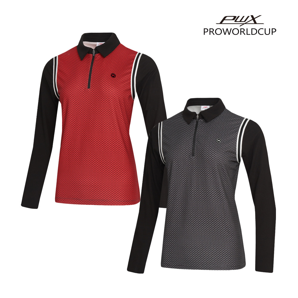 프로월드컵 여성 프린트 집업형 카라 티셔츠 신축성 좋은 하프 집업 Q324-3451-52 43,510원