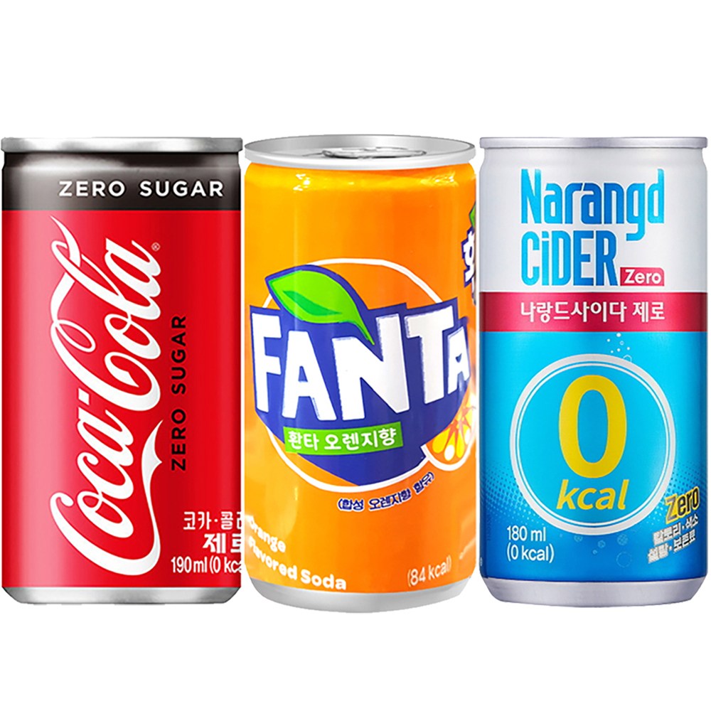 Yotta 미니캔음료 코카콜라제로+환타+나랑드사이다제로 각 30캔씩 탄산음료, 90개, 190ml 59,800원