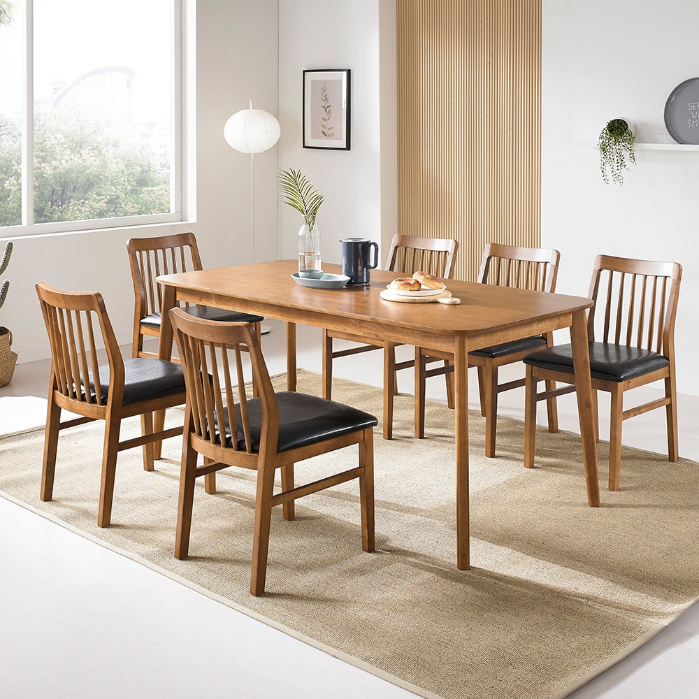 라로퍼니처 모카 1650 고무나무 원목 6인용 식탁 세트 (식탁+의자6), 식탁+의자6, 구분:식탁+의자6 508,000원