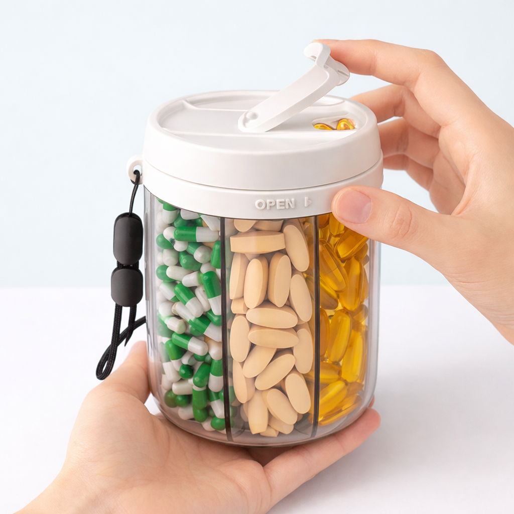 [올인원 휴대약통] 스핀캡슐 영양제 소분 케이스 일주일 약통 정리함, 1개, 화이트 대 35,800원