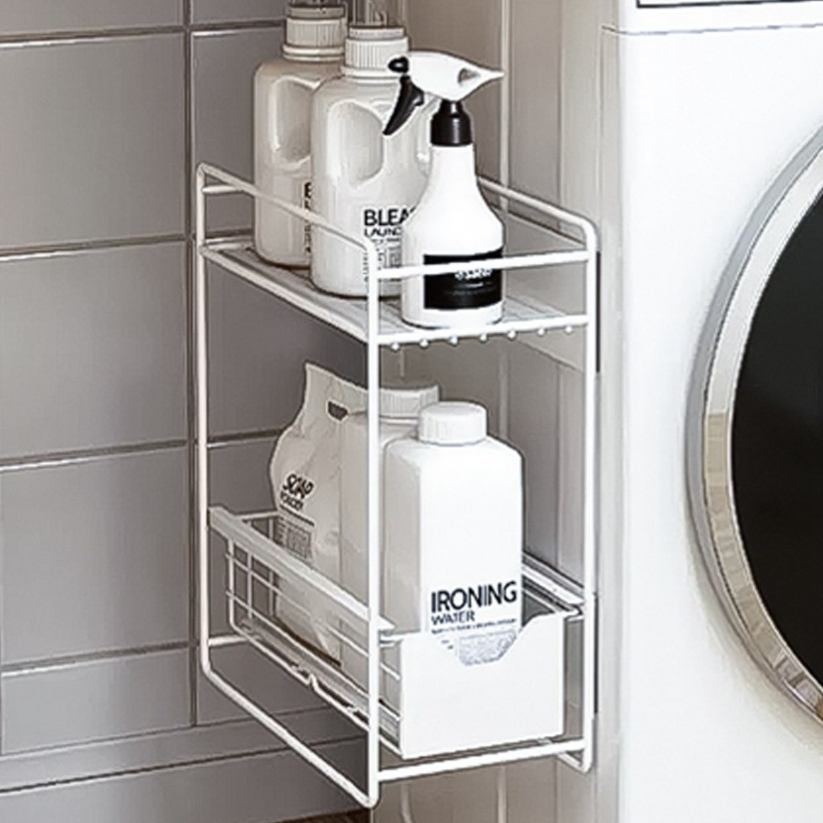 엠컴퍼니 무타공 슬라이딩 세탁기 자석 선반 냉장고 틈새 공중부양 정리선반 욕실 세탁기옆 사이드 수납 세탁실 세제 자석형 정리함 주방 다용도 정리대 [Tldpf-8709896577] 29,800원