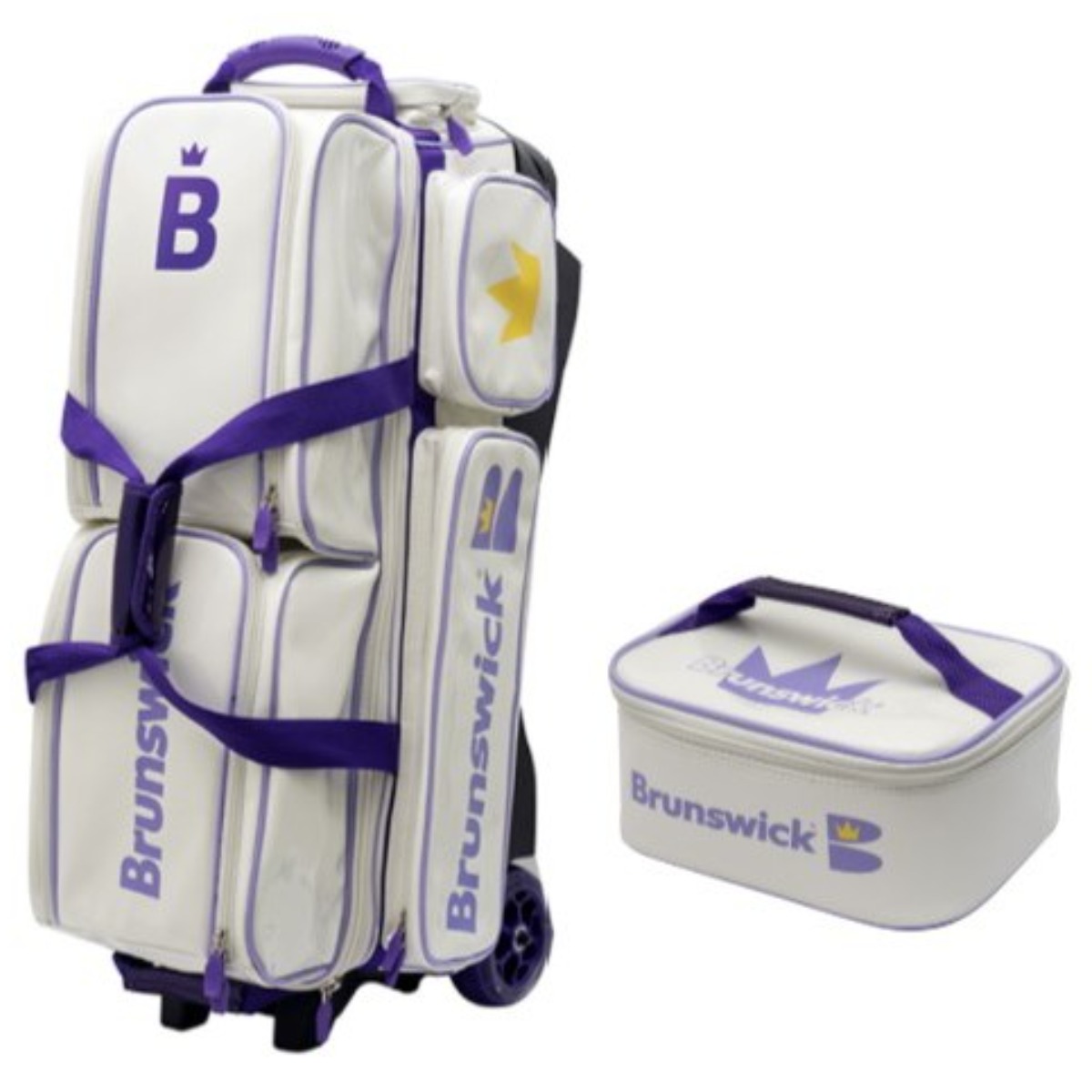 브런스윅 3볼 에나멜 롤러백 볼링가방 볼링백 쓰리볼 (악세사리 파우치 포함), 아이보리/퍼플, 현재가 190,000원