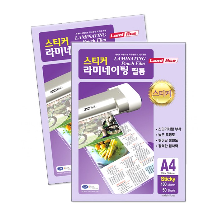 라미에이스 국산 고급 스티커 라미네이팅 코팅필름 스티키 코팅지 100mic 50매 28,000원