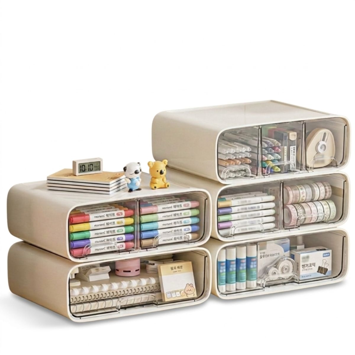 투명서랍형 데스크 정리함 책상 수납함 문구 화장품 정리 박스 1단 2단 3단, 화이트 7,900원