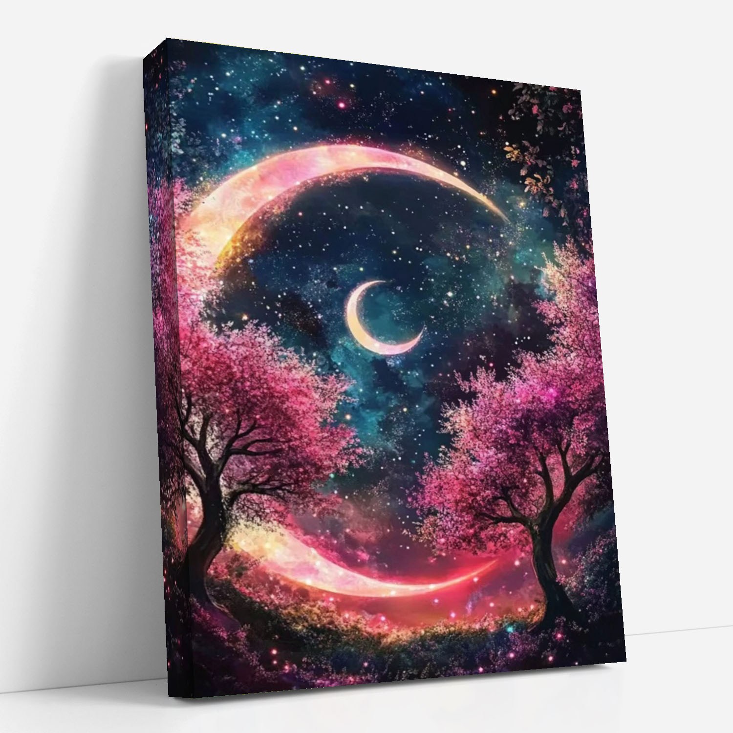 뉴타임즈 보석십자수 캔버스형 40x50cm DIY 액자형 풍경 인물 꽃식물 다이아몬드 그림 액자 캔버스형 수공예 애호가 특별한 선물 방 장식품, 1세트, 달 아래 벚나무 00105 19,000원