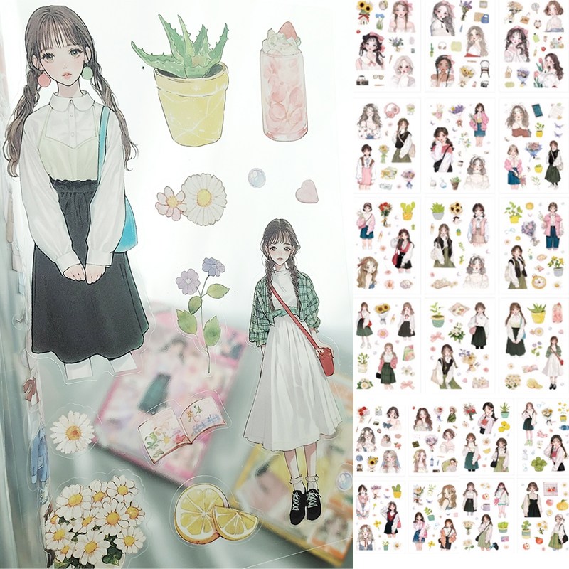 20장 플라워걸 소녀 감성 일러스트 패션 스티커북 인물 다꾸 대용량 방수, 1개, 레몬클로버 9,800원
