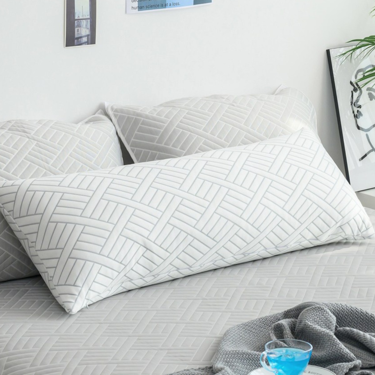 [국산] 리빙캐슬 냉감 듀라론 쿨헤링본 쿠션 바디필로우 + 솜, 화이트 31,800원