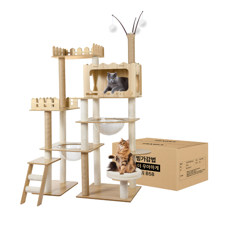 리빙가감법 올인원 캣타워 B58 장난감 다묘가정 뚱냥이 스크래쳐 캣폴 대형 고양이 숨숨집, 1개, 원목색 99,900원