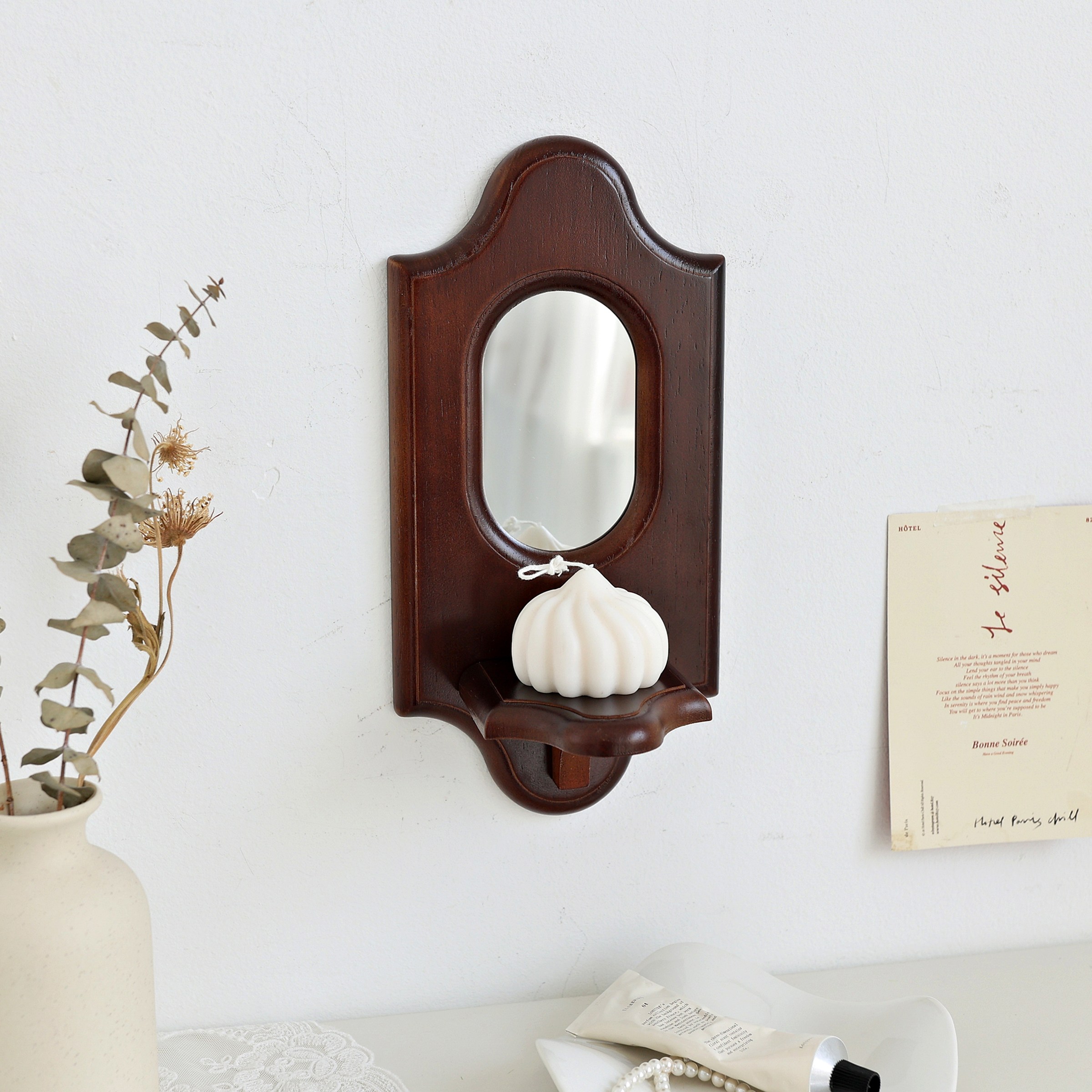 케이트가든 앤틱 원목 벽거울 촛대 캔들 홀더 빈티지 벽선반, 단일색상 19,700원