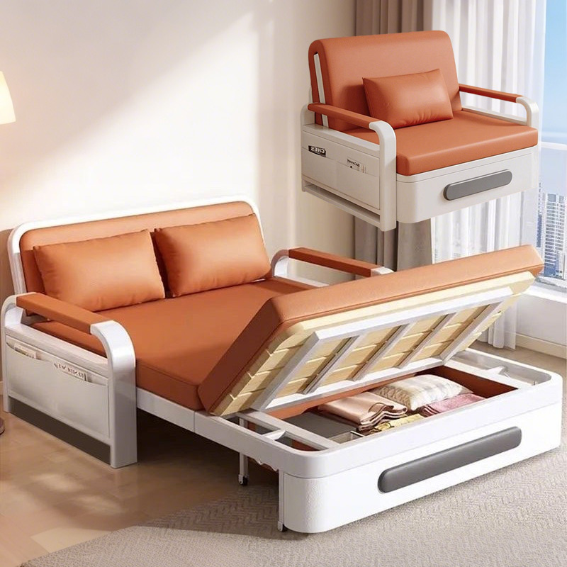 접이식 소파베드 리클라이너 소파겸용침대 다용도 생활가구 쿠션포함, 주황색+흰색프레임+스펀지0.8m 179,000원