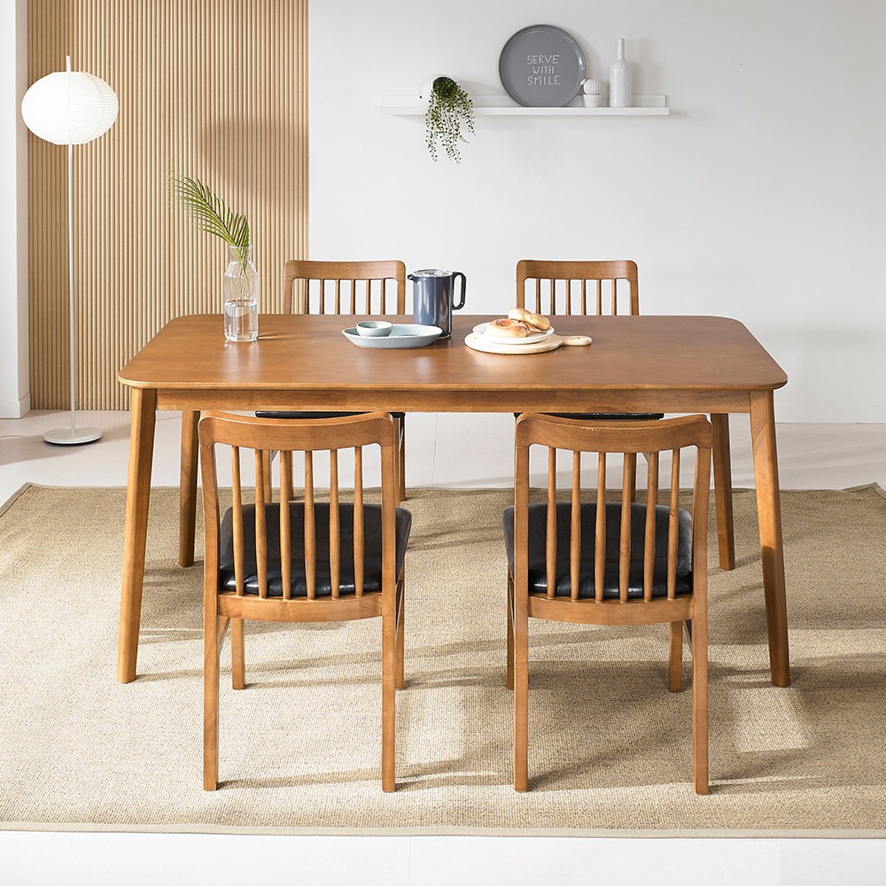 라로퍼니처 모카 1650 고무나무 원목 6인용 식탁 세트 (식탁+의자4), 식탁+의자4 384,000원