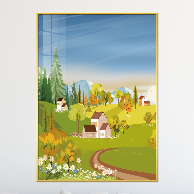 아트블루 동양풍 산 풍경화 수채화 그림 인테리어 액자, 4_마을풍경화_A(가운데집) 29,900원