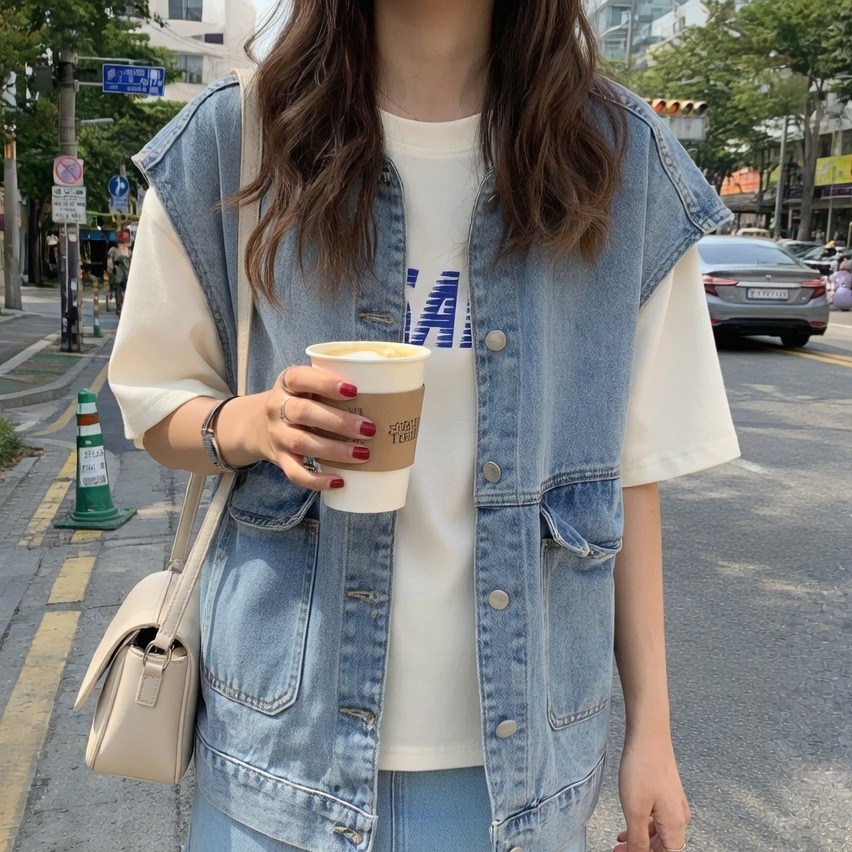 오버핏 데님 베스트 여성조끼 청조끼 루즈핏 캐주얼 자켓 데일리 아우터 코디필수 19,900원