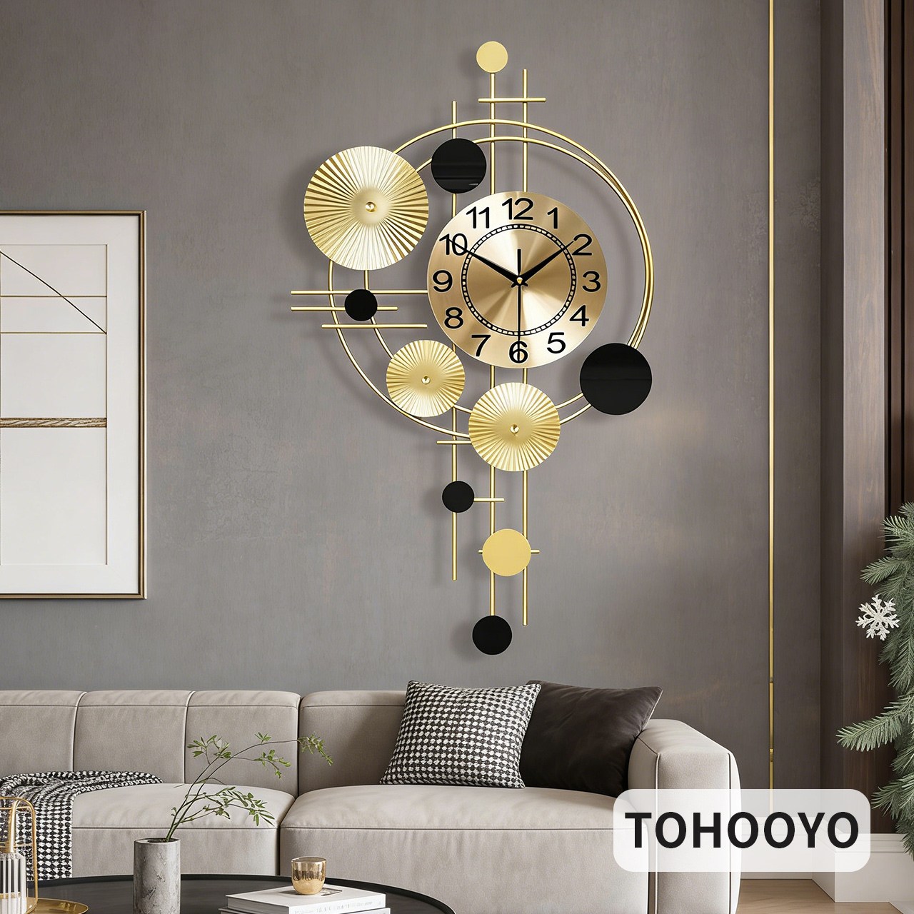 블랙&골드 팬텀 텍스처 벽시계 골드 이중 원형 프레임 금색 아라비아 숫자 무소음 펜듈럼 구조 현관 거실 복도 장식용 모던 라이트 럭셔리 신중식 유럽풍 고급 아트 인테리어 시계 세련, Golden 78,900원