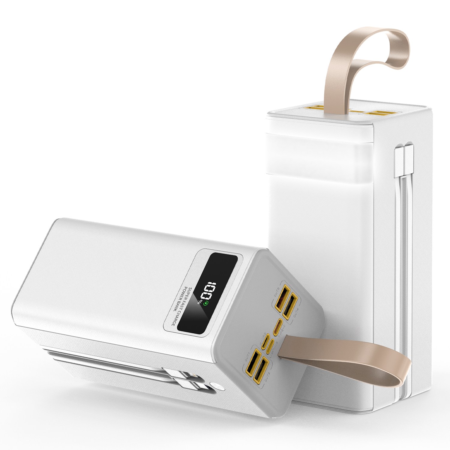 CCAGU대용량 보조배터리 60000mAh 고속충전PD 22.5W 2개 충전선 내장 캠핑용 차박용 여행용 멀티단자, 화이트 45,900원