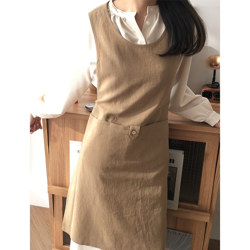 휴일애 미엘 라이트브라운 린넨 원피스 앞치마 코튼 어린이집 바리스타 주방 앞치마 24,500원