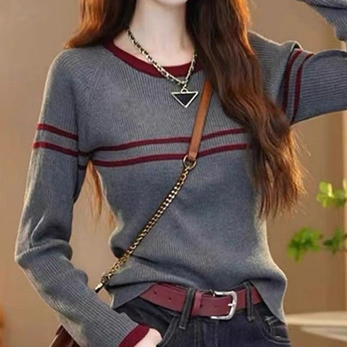 COSYEVNO 여성용 스웨터 가을 빅 사이즈 라운드 루즈핏 트렌디 스트라이프 빈티지 심플 긴팔 맨투맨 CXJmy-07 20,800원