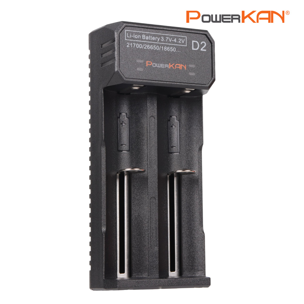 POWERKAN 파워칸 배터리 충전기 리튬이온 3.7V D2 건전지 밧데리 충전 18650 26650 과충전방지, 1개 12,500원