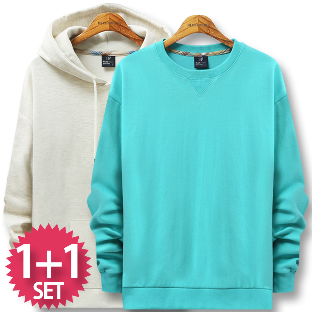블루포스 엘리논 오버핏 맨투맨 + 유레팁 후드티 [2장 묶음] 무지 남자 긴팔 티셔츠 남성 빅사이즈 운동복 가을 단체티 커플티 츄리닝 43,400원