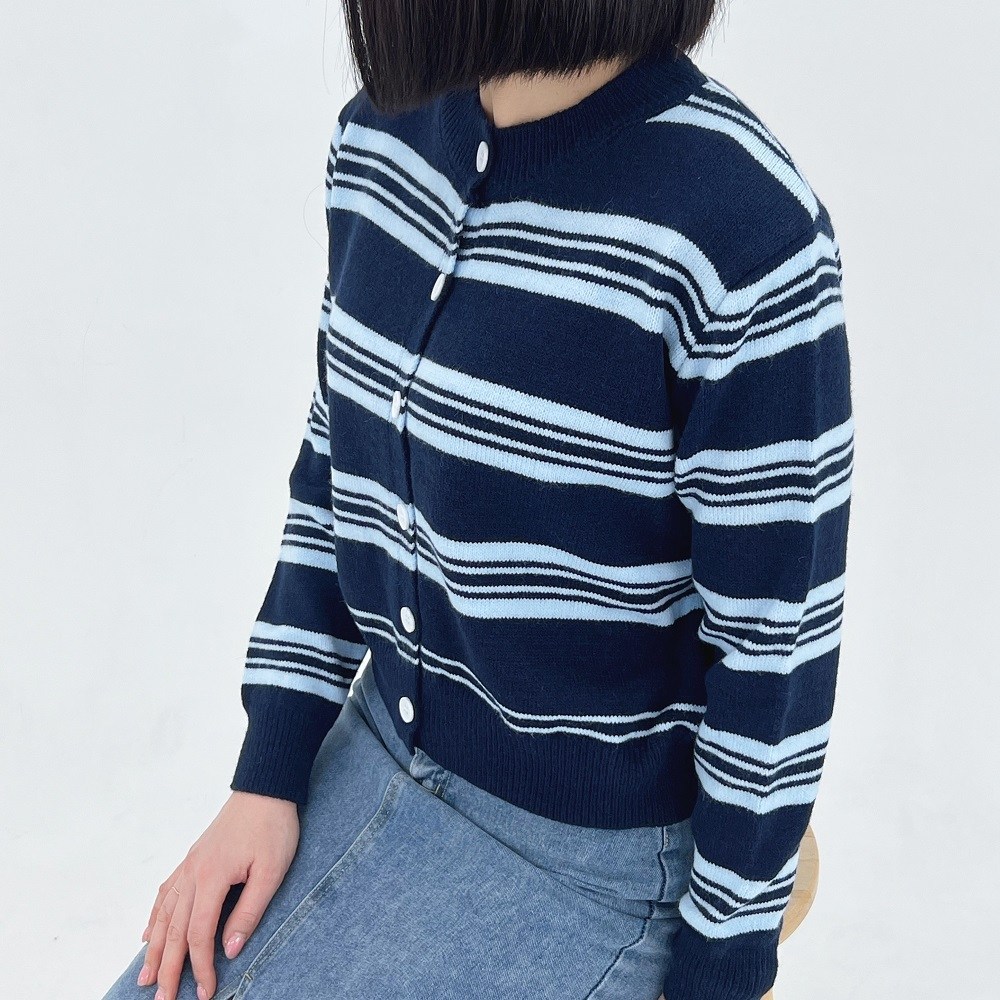 데일리 스트라이프 여성 가디건 레이어드 니트 가디건 단가라 라운드 니트 19,400원