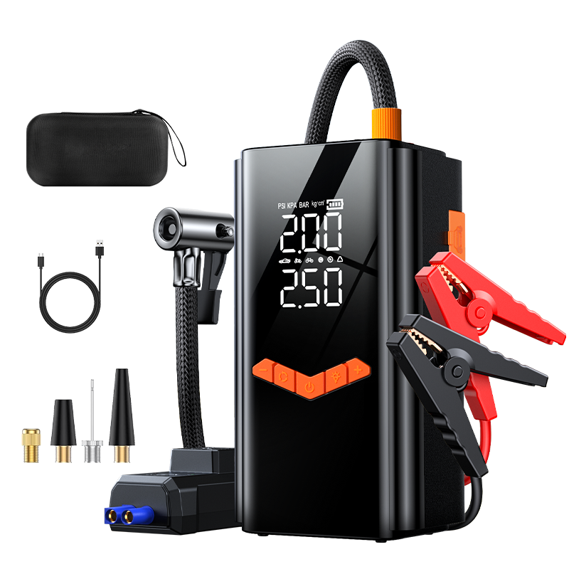 BUVAYE 공기 펌프 비상 전원 공급 장치 자동차 타이어 공기주입 무선 공기 펌프 10000mAh 저온 시동 전원 4in1 점프스타터, 검은색, 1개 78,000원