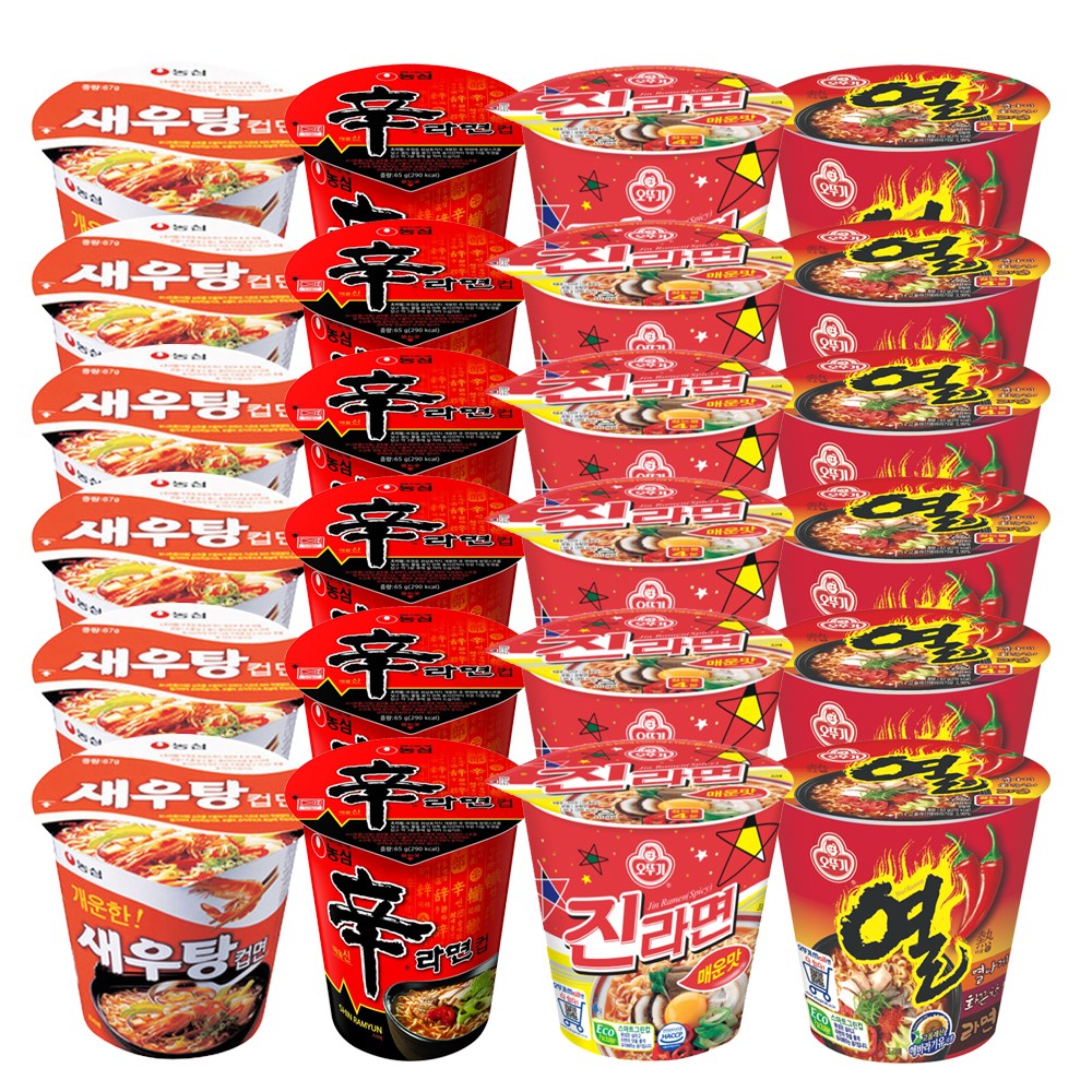 컵라면 소컵 1box 신라면 6개+ 진라면 6개+ 열라면 6개+ 새우탕 6개 농심 오뚜기 합24개입 + LBO볼펜 57,500원