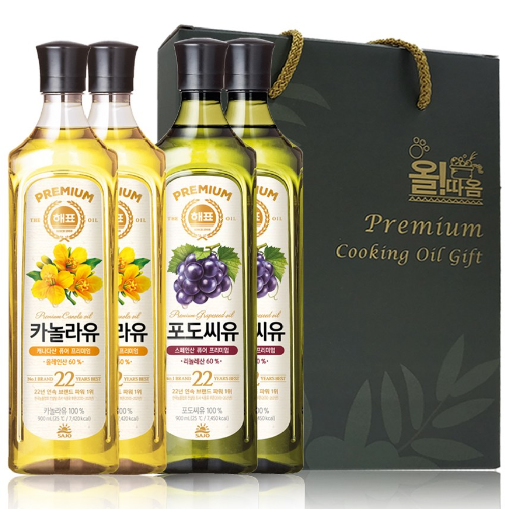 선물세트 해표 카놀라유 900ml 2개입+포도씨유 900ml 2개입 세트, 4개, 900ml 23,980원