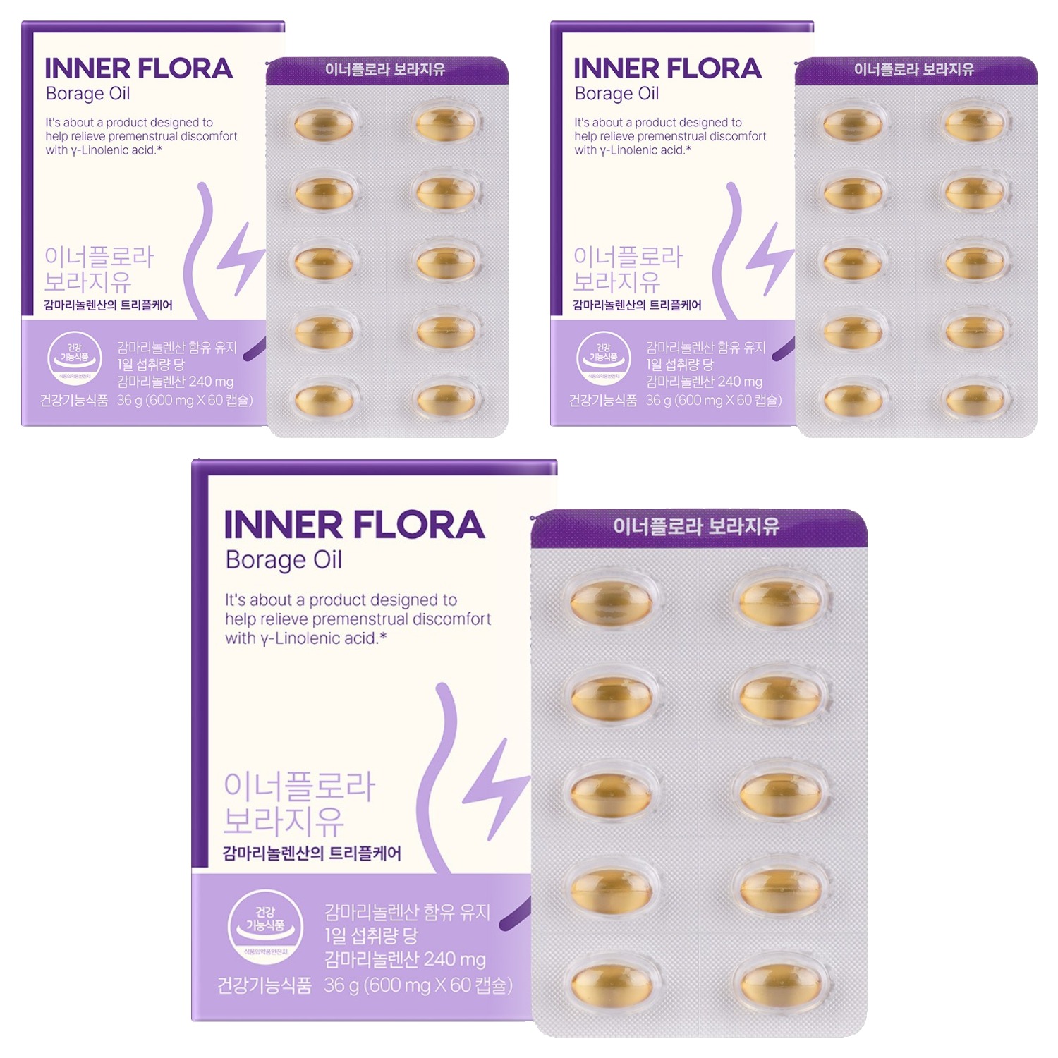 유한건강생활 이너플로라 보라지유, 60정, 3개 52,200원